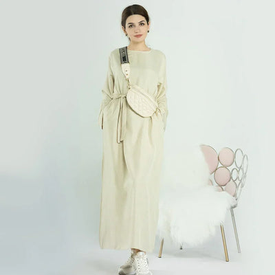 LM007 Linen Open Abaya with Belt & Pockets | Lightweight Modest Wear - LM007-OAT-S (52)-Cardigan LumosModesty