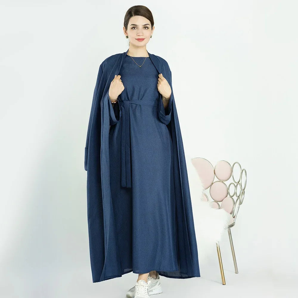 LM007 Linen Open Abaya with Belt & Pockets | Lightweight Modest Wear - LM007-OAT-S (52)-Cardigan LumosModesty