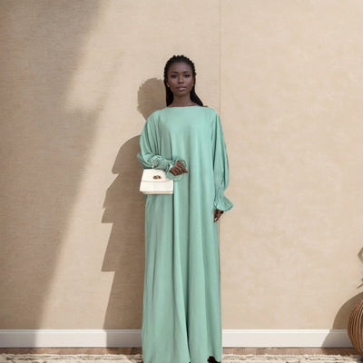 LM008 Crepe Slip Abaya Dress with Pockets | Lightweight Modest Islamic Wear for Women - LM008-DARK GREY-S(XS/S) LumosModesty
