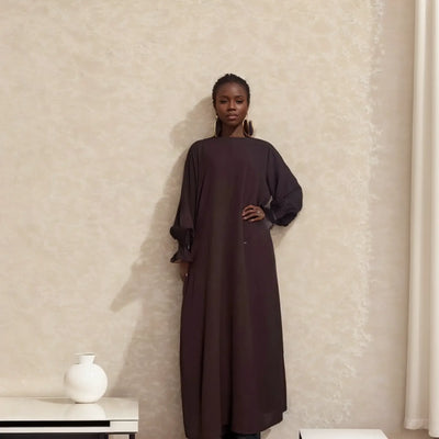 LM008 Crepe Slip Abaya Dress with Pockets | Lightweight Modest Islamic Wear for Women - LM008-DARK GREY-S(XS/S) LumosModesty