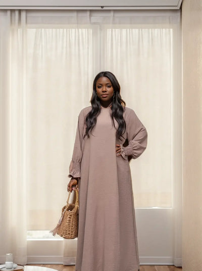 LM008 Crepe Slip Abaya Dress with Pockets | Lightweight Modest Islamic Wear for Women - LM008-DARK GREY-S(XS/S) LumosModesty