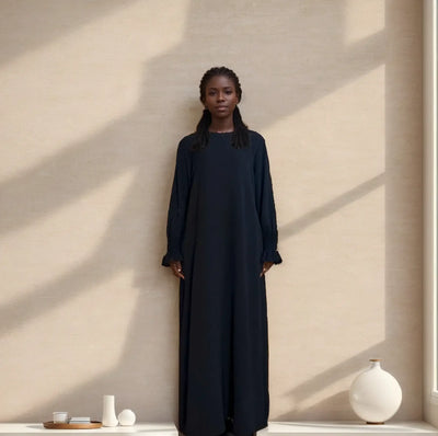 LM008 Crepe Slip Abaya Dress with Pockets | Lightweight Modest Islamic Wear for Women - LM008-DARK GREY-S(XS/S) LumosModesty
