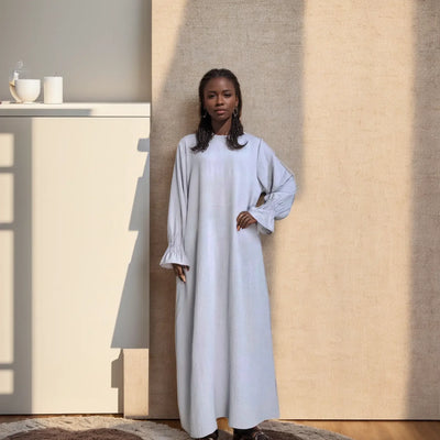 LM008 Crepe Slip Abaya Dress with Pockets | Lightweight Modest Islamic Wear for Women - LM008-DARK GREY-S(XS/S) LumosModesty