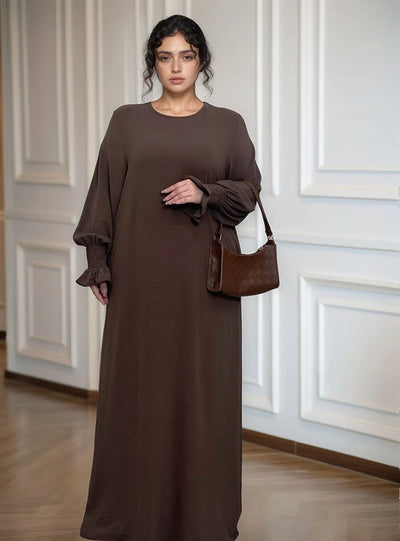 LM008 Crepe Slip Abaya Dress with Pockets | Lightweight Modest Islamic Wear for Women - LM008-DARK GREY-S(XS/S) LumosModesty