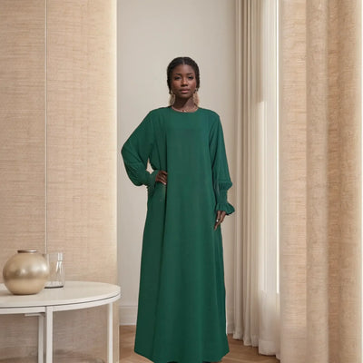 LM008 Crepe Slip Abaya Dress with Pockets | Lightweight Modest Islamic Wear for Women - LM008-DARK GREY-S(XS/S) LumosModesty