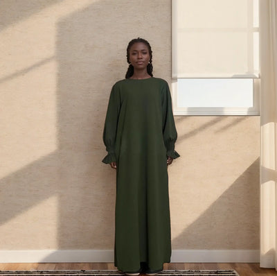 LM008 Crepe Slip Abaya Dress with Pockets | Lightweight Modest Islamic Wear for Women - LM008-DARK GREY-S(XS/S) LumosModesty