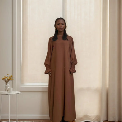 LM008 Crepe Slip Abaya Dress with Pockets | Lightweight Modest Islamic Wear for Women - LM008-DARK GREY-S(XS/S) LumosModesty