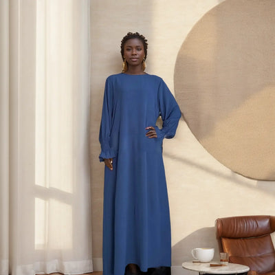 LM008 Crepe Slip Abaya Dress with Pockets | Lightweight Modest Islamic Wear for Women - LM008-DARK GREY-S(XS/S) LumosModesty