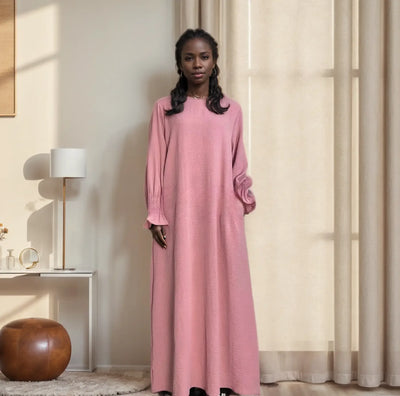 LM008 Crepe Slip Abaya Dress with Pockets | Lightweight Modest Islamic Wear for Women - LM008-PINK-S(XS/S) LumosModesty
