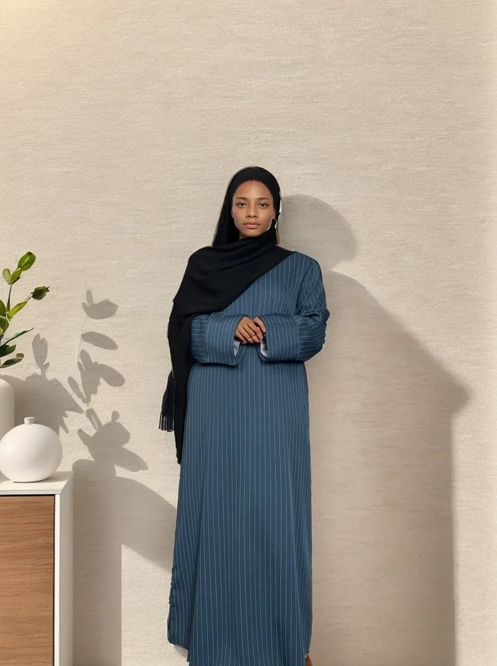 Thick Abaya Dress with Belt & Pockets | LM009 Winter Abaya Blueish Grey / XXL (60)