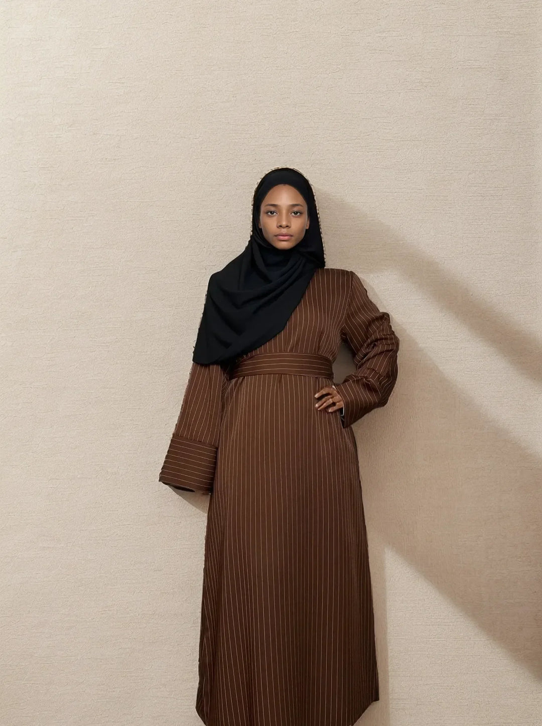 Thick Abaya Dress with Belt & Pockets
