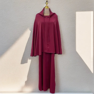 LM010 Two-Piece Abaya Set with Maxi Scarf | Modest Islamic Outfit for Women - LM010-BURGUNDY-XS/S LumosModesty