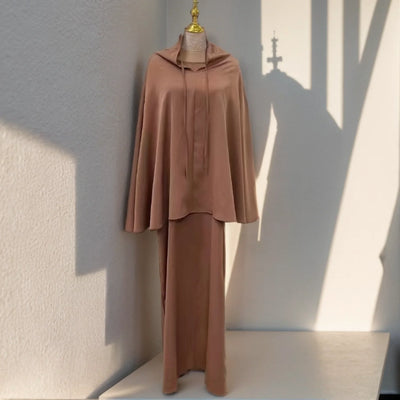 LM010 Two-Piece Abaya Set with Maxi Scarf | Modest Islamic Outfit for Women - LM010-BURGUNDY-XS/S LumosModesty