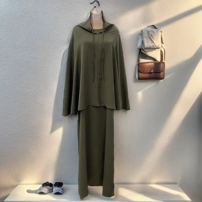 LM010 Two-Piece Abaya Set with Maxi Scarf | Modest Islamic Outfit for Women - LM010-BURGUNDY-XS/S LumosModesty
