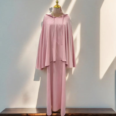 LM010 Two-Piece Abaya Set with Maxi Scarf | Modest Islamic Outfit for Women - LM010-BURGUNDY-XS/S LumosModesty