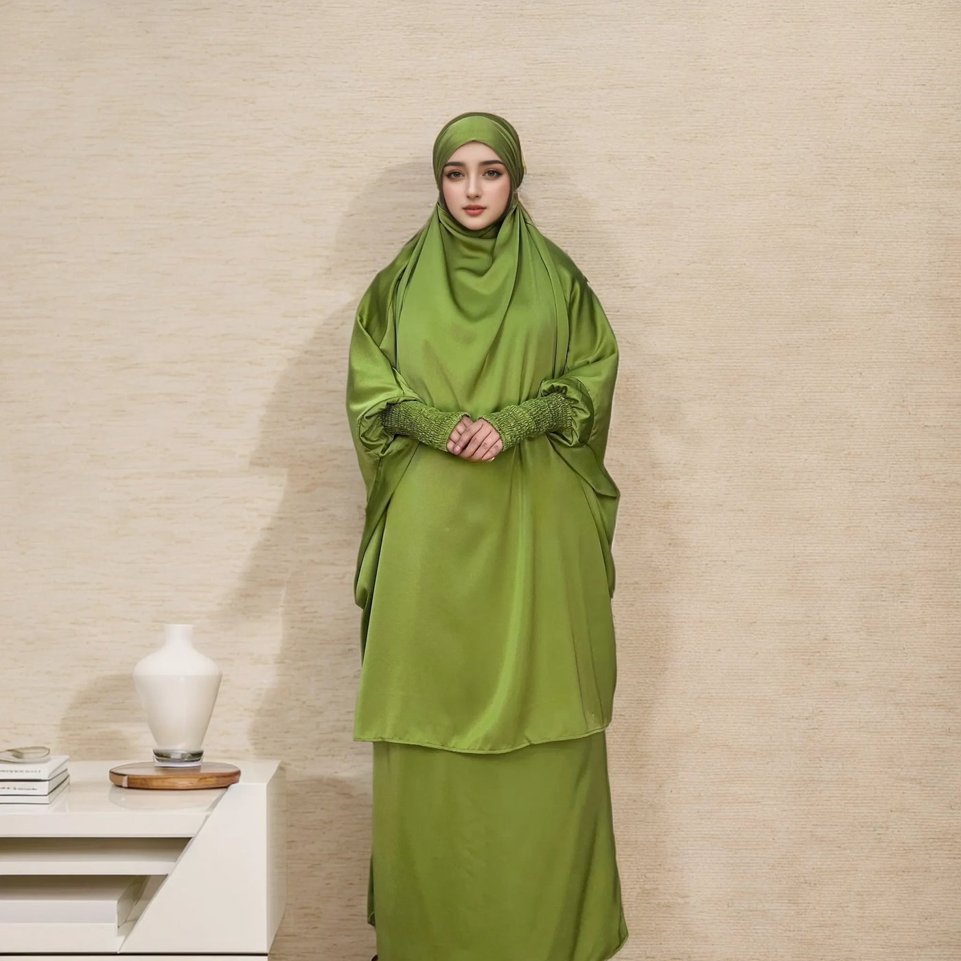 LM011 Luxury Multi-Color Two-Piece Jilbab Set | Elegant Islamic Dress for Women - LM011-DARK GREEN LumosModesty