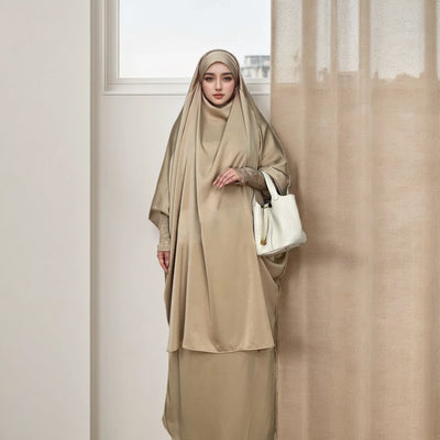 LM011 Luxury Multi-Color Two-Piece Jilbab Set | Elegant Islamic Dress for Women - LM011-DARK GREEN LumosModesty