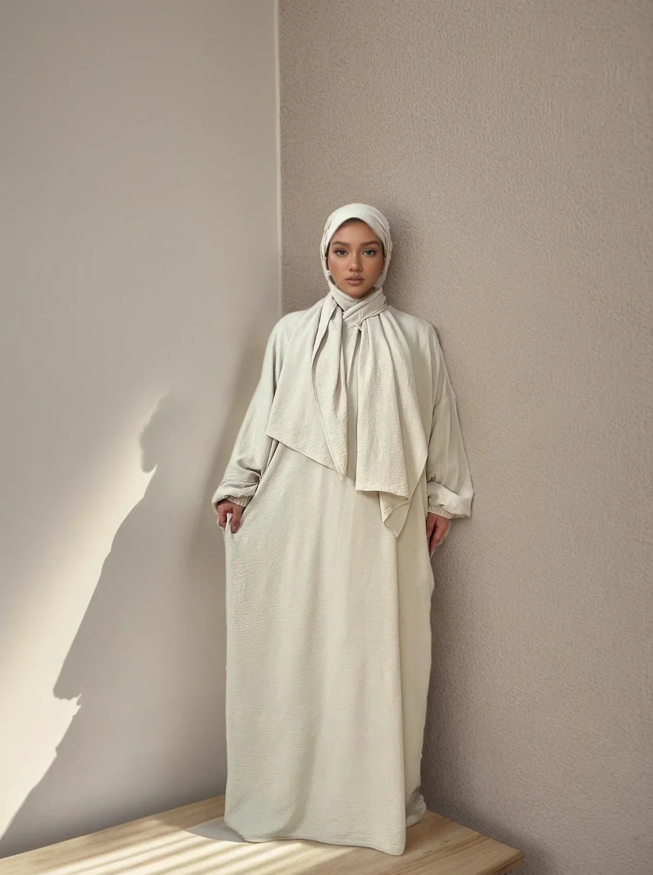 LM013 One-Piece Crepe Hooded Abaya with Hijab | Modest Prayer Dress for Women - LM013-DARK COFFEE-S (50-52) LumosModesty
