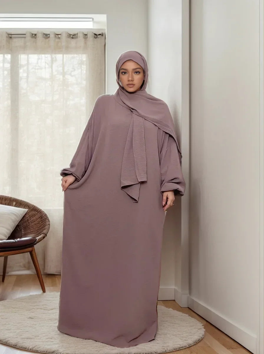 LM013 One-Piece Crepe Hooded Abaya with Hijab | Modest Prayer Dress for Women - LM013-DARK COFFEE-S (50-52) LumosModesty