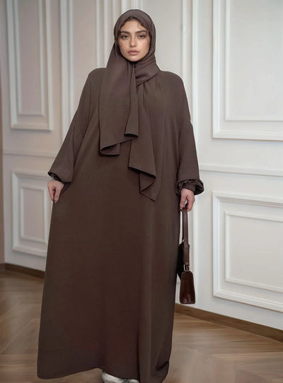 LM013 One-Piece Crepe Hooded Abaya with Hijab | Modest Prayer Dress for Women - LM013-DARK COFFEE-S (50-52) LumosModesty