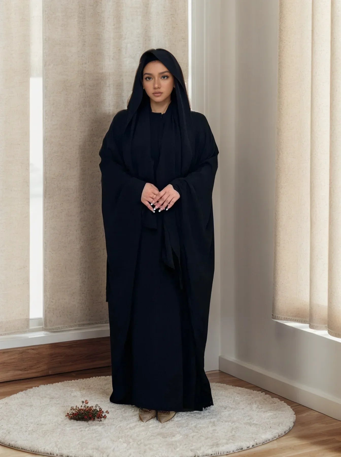 LM014 Plus Size Butterfly Abaya with Hijab Set – Modest Batwing Sleeves Dress for Muslim Women - LM014-Taupe-S (50-52) LumosModesty