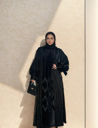 LM016 Modest Bubble Sleeves Abaya Two-Piece Set | Elegant Islamic Dress for Muslim Women - LM016-S (52)-Cardigan + Inner LumosModesty