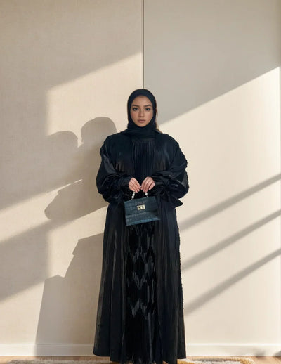 LM016 Modest Bubble Sleeves Abaya Two-Piece Set | Elegant Islamic Dress for Muslim Women - LM016-S (52)-Cardigan + Inner LumosModesty