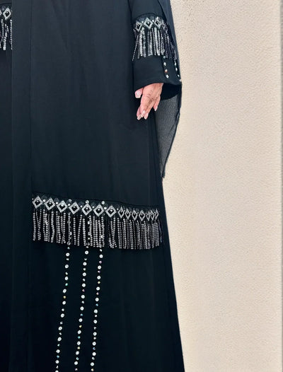 LM017 Shimmering Diamond Tassel Abaya - L-Cardigan + White Inner LumosModesty