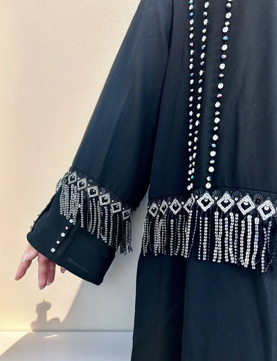 LM017 Shimmering Diamond Tassel Abaya - L-Cardigan + White Inner LumosModesty