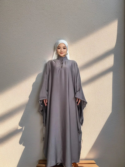 LM019 Butterfly Abaya in Various Colors | Elegant Flowing Islamic Dress for Women - LM019-LILAC GREY-Size 1 LumosModesty