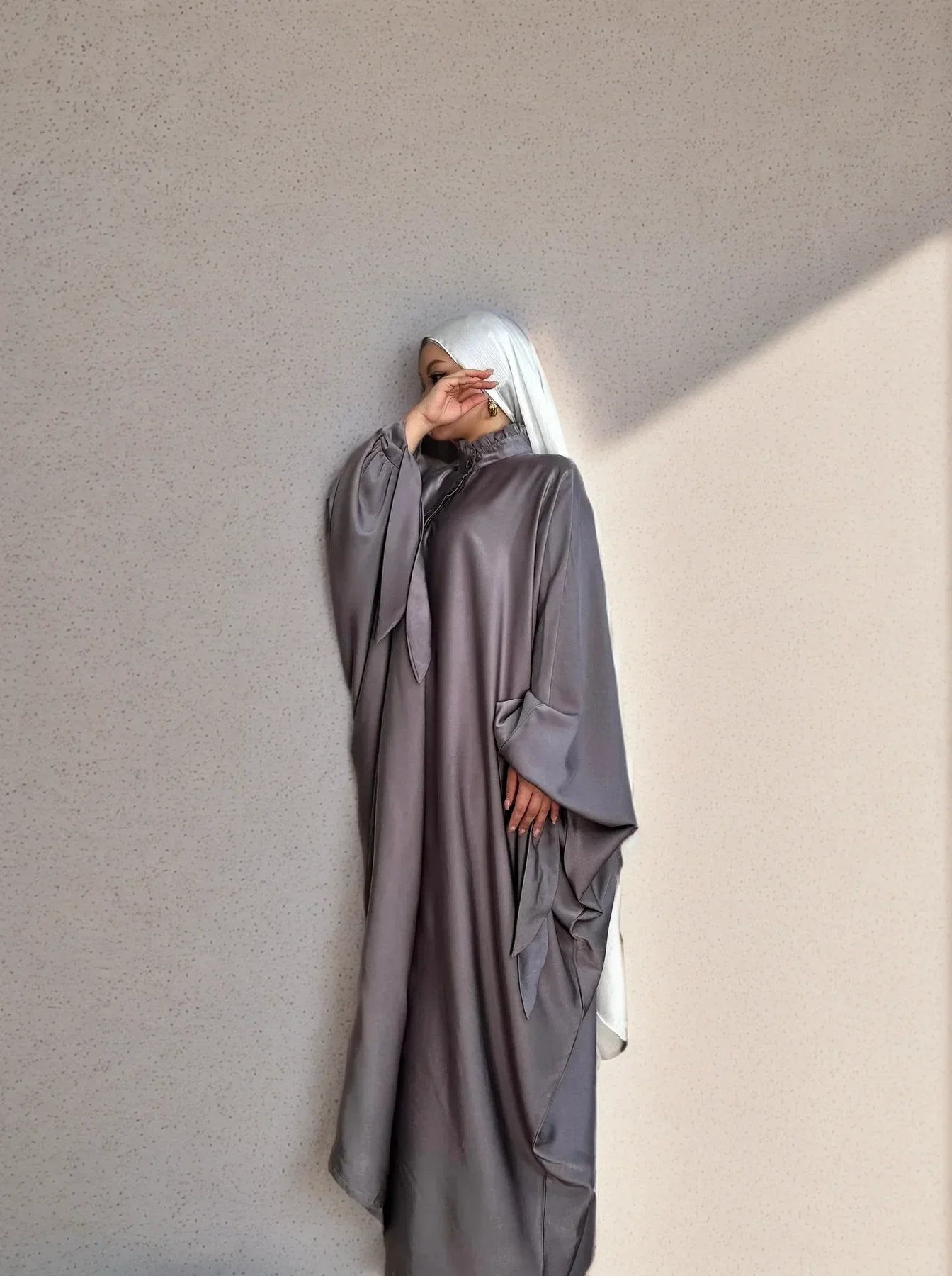 LM019 Butterfly Abaya in Various Colors | Elegant Flowing Islamic Dress for Women - LM019-LILAC GREY-Size 1 LumosModesty