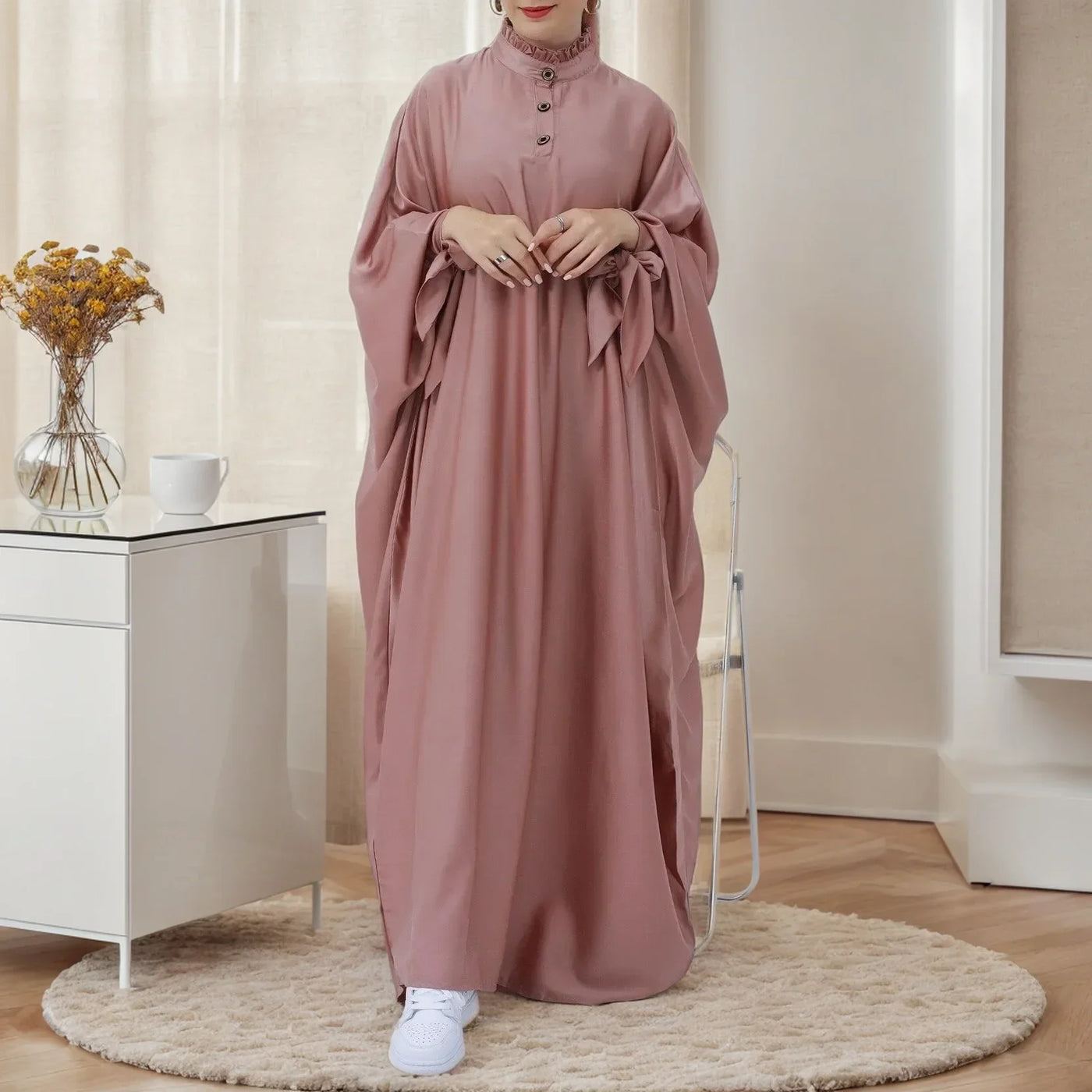 LM019 Butterfly Abaya in Various Colors | Elegant Flowing Islamic Dress for Women - LM019-LILAC GREY-Size 1 LumosModesty
