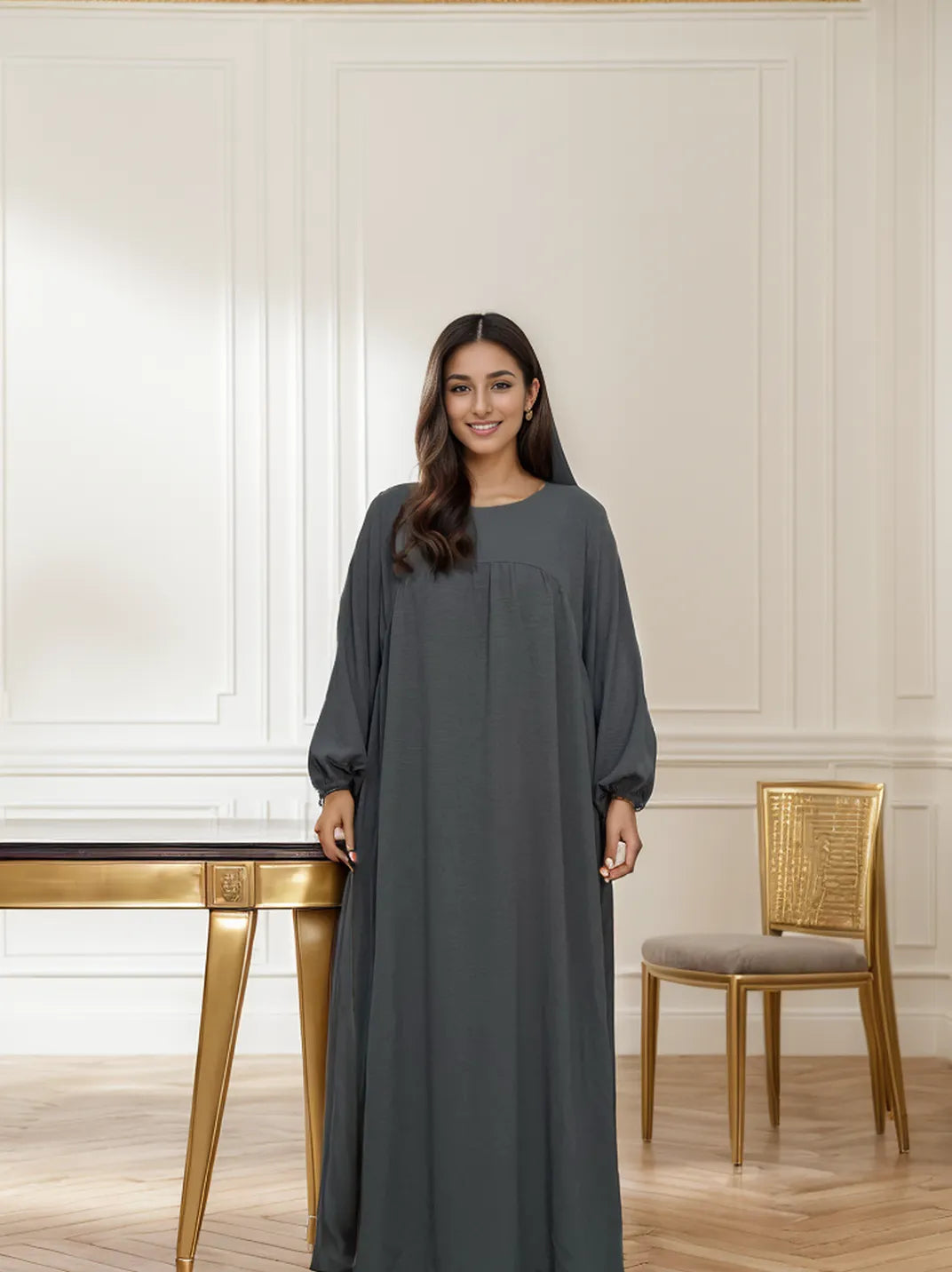 LM021 Elegant Balloon Sleeves Abaya with Pockets | Modest Islamic Dress for Women