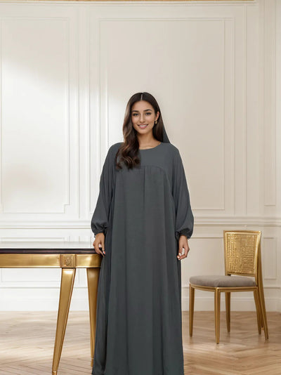 LM021 Elegant Balloon Sleeves Abaya with Pockets | Modest Islamic Dress for Women