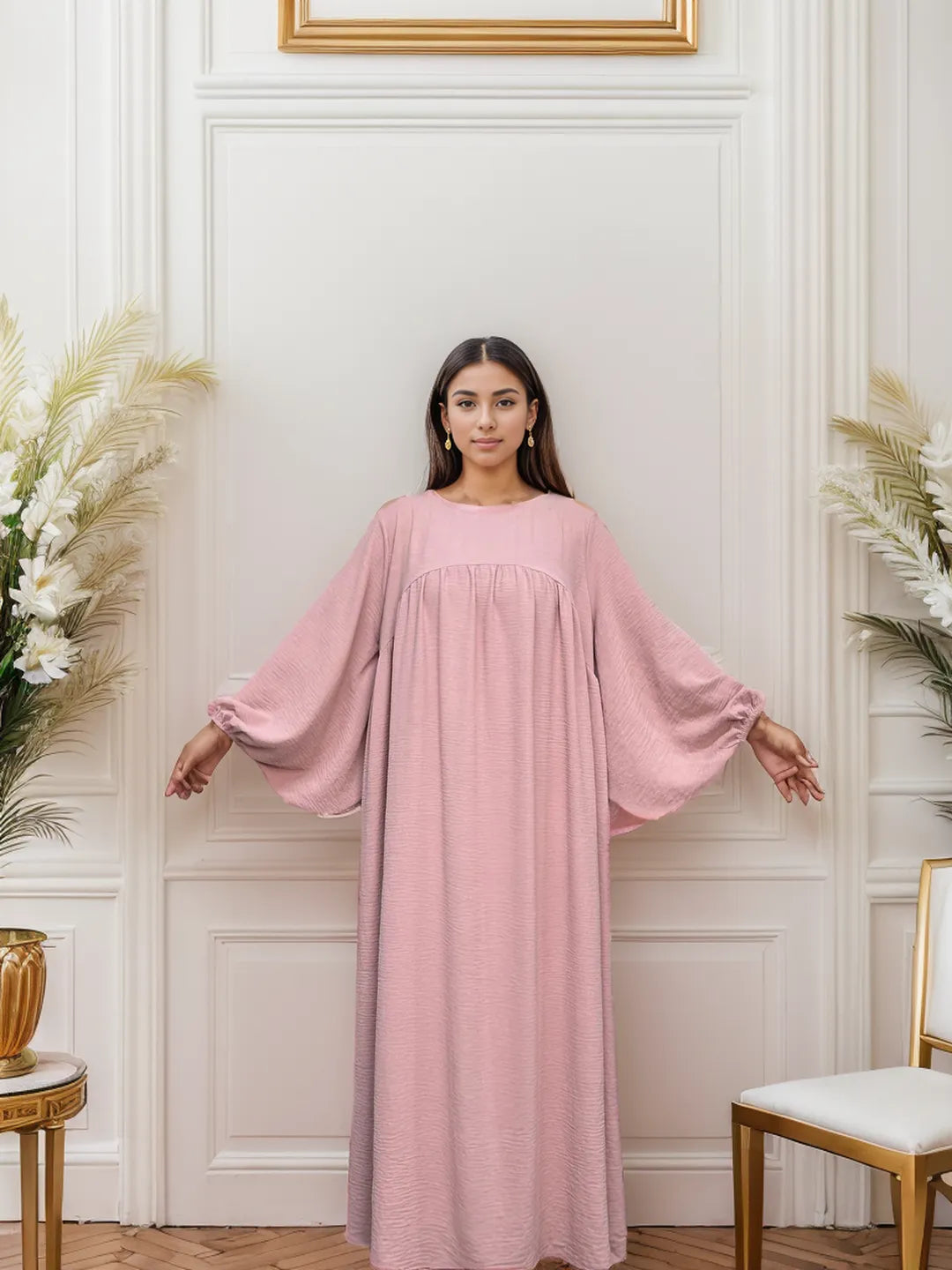 LM021 Elegant Balloon Sleeves Abaya with Pockets | Modest Islamic Dress for Women