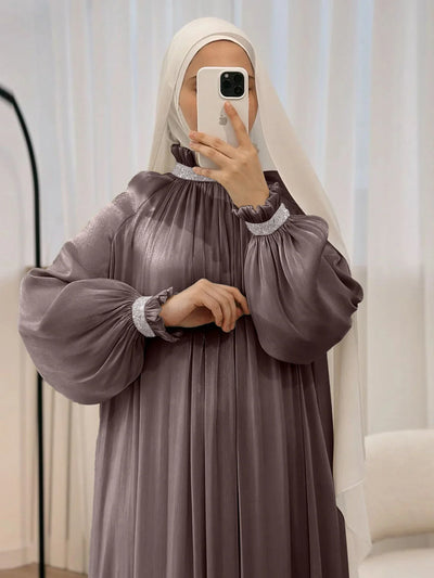 LM024 Elegant Shimmering Sequin Abaya Maxi Dress with Belt | Modest Evening Wear for Muslim Women - LumosModesty