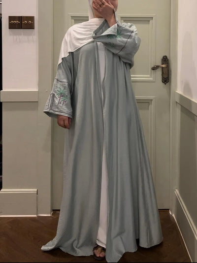 LM041 Coconut Palm Tree Embroidered Holiday Open Abaya Cardigan - LM041-MINT-S LumosModesty