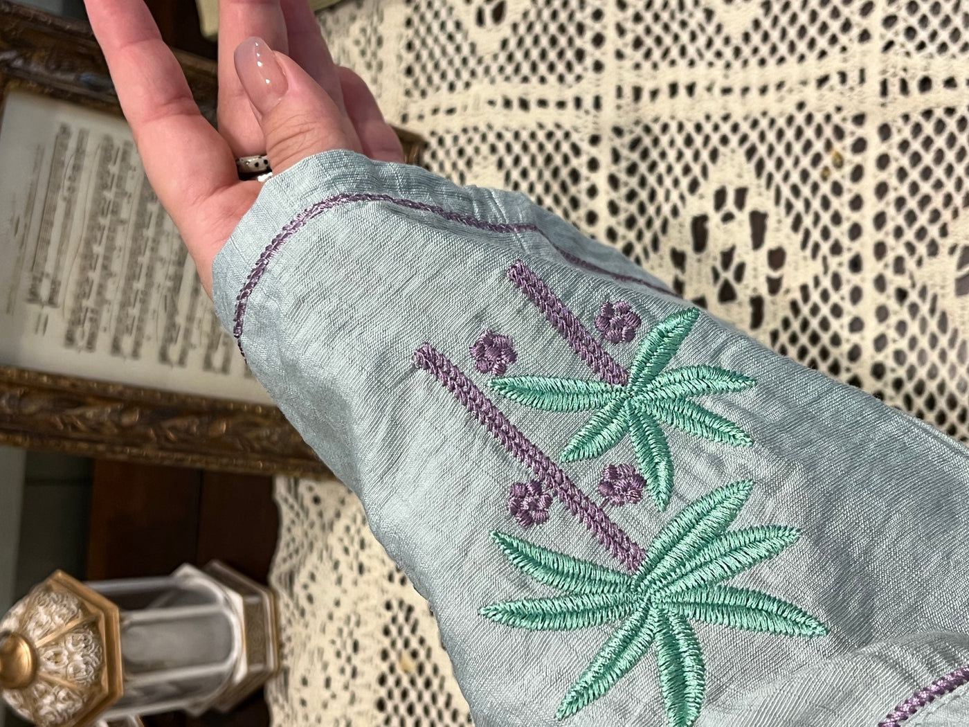 LM041 Coconut Palm Tree Embroidered Holiday Open Abaya Cardigan - LM041-MINT-S LumosModesty
