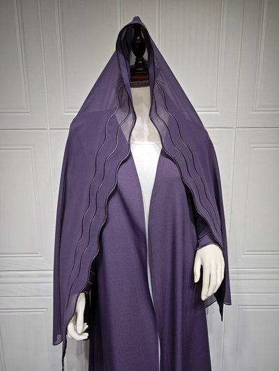 LM043 Wave Pattern Open Abaya with Hijab Set | Lightweight Modest Cardigan - LM043-BLACK-S LumosModesty