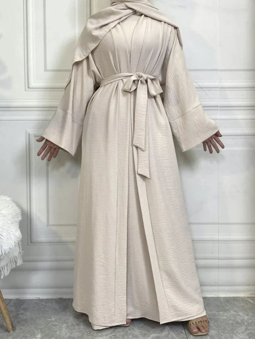 LM048 Crepe Jazz Abaya Set 4-Piece Hijab, Slip, Belt | Lightweight Modest Summer Outfit - LM048-Coffee Brown-S (52) LumosModesty