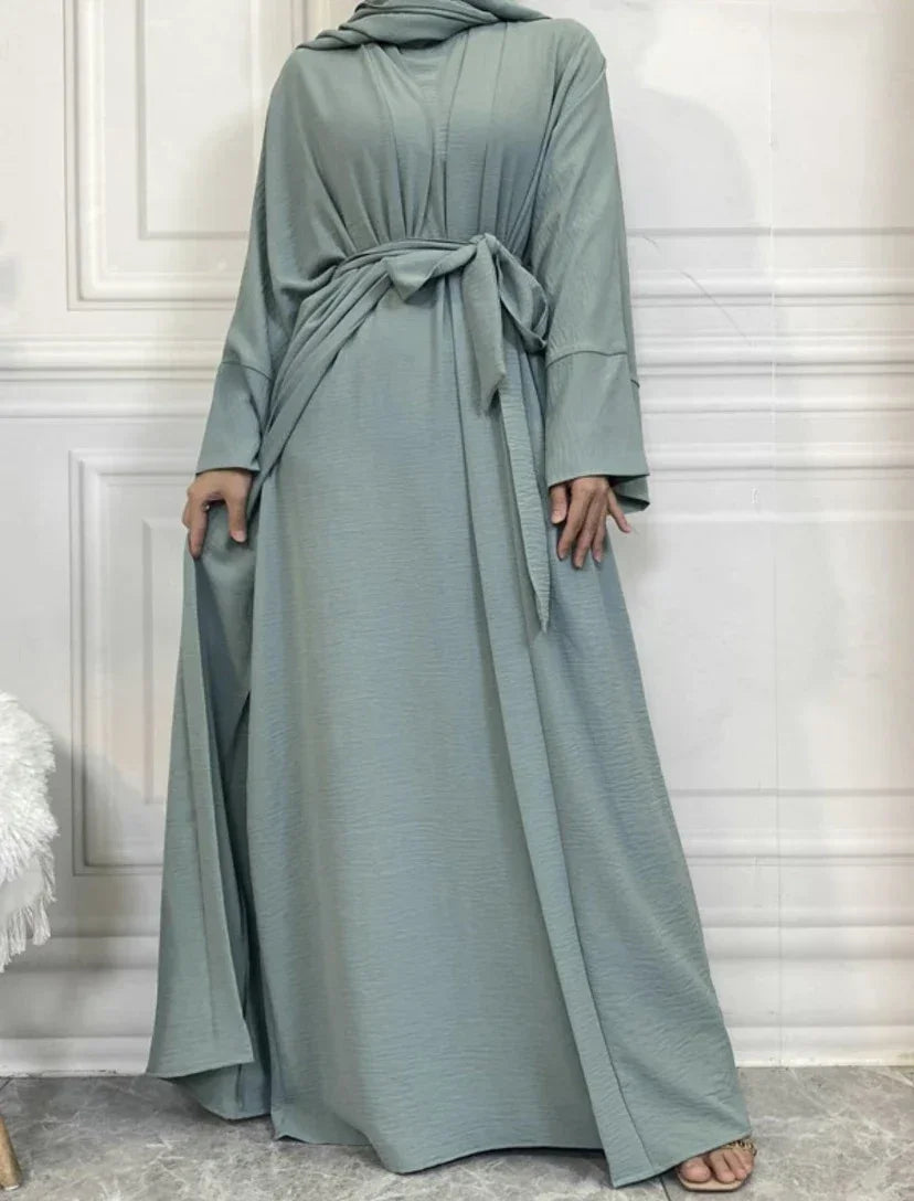 LM048 Crepe Jazz Abaya Set 4-Piece Hijab, Slip, Belt | Lightweight Modest Summer Outfit - LM048-Coffee Brown-S (52) LumosModesty
