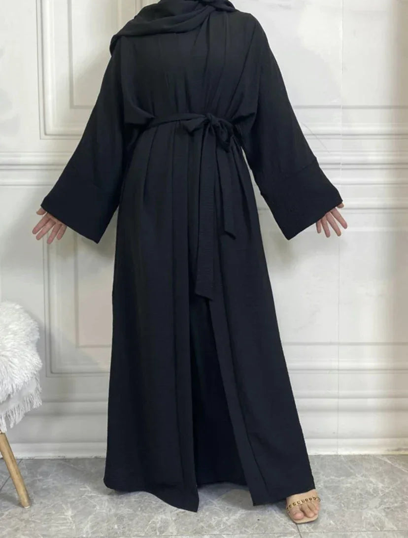 LM048 Crepe Jazz Abaya Set 4-Piece Hijab, Slip, Belt | Lightweight Modest Summer Outfit - LM048-Coffee Brown-S (52) LumosModesty