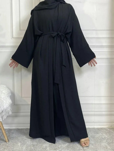 LM048 Crepe Jazz Abaya Set 4-Piece Hijab, Slip, Belt | Lightweight Modest Summer Outfit - LM048-Coffee Brown-S (52) LumosModesty