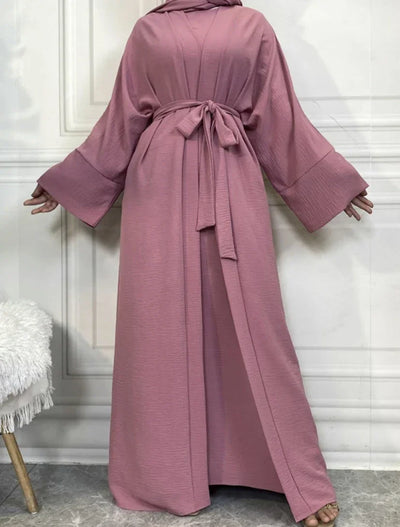 LM048 Crepe Jazz Abaya Set 4-Piece Hijab, Slip, Belt | Lightweight Modest Summer Outfit - LM048-Coffee Brown-S (52) LumosModesty