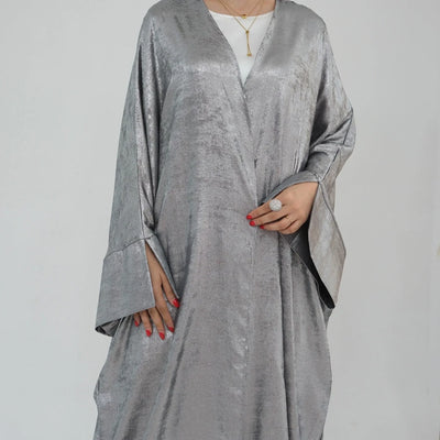 LM051 Elegant Luxury Metallic Open Abaya Kaftan Dress for EID 2024 - LM051-SAGE-S (52)-1 LumosModesty