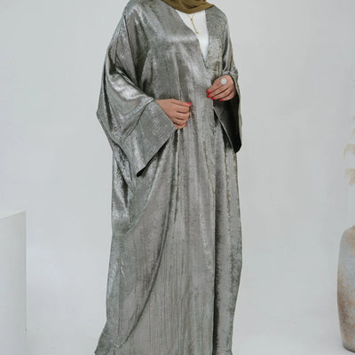 LM051 Elegant Luxury Metallic Open Abaya Kaftan Dress for EID 2024 - LM051-SAGE-S (52)-1 LumosModesty