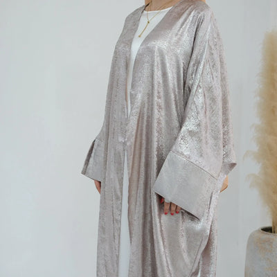 LM051 Elegant Luxury Metallic Open Abaya Kaftan Dress for EID 2024 - LM051-SAGE-S (52)-1 LumosModesty