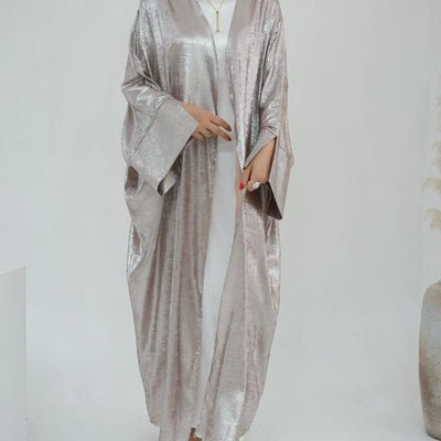 LM051 Elegant Luxury Metallic Open Abaya Kaftan Dress for EID 2024 - LM051-SAGE-S (52)-1 LumosModesty