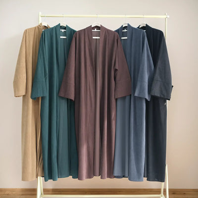 LM052 Corduroy Winter Open Abaya | Thick Modest Cardigan with Closed Sleeves - LM052-Emerald-S (52)-1 LumosModesty