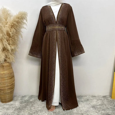 LM061 Galaxy Glitter Abaya with Rhinestone and Diamond Embellishments and Belt | Modest Islamic Wear for Women - LM061-Black-S (52) LumosModesty